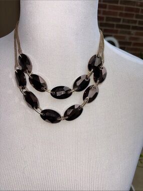 Kenneth Cole Faceted Black Link Double-Strand Necklace with Gold-Tone Chain